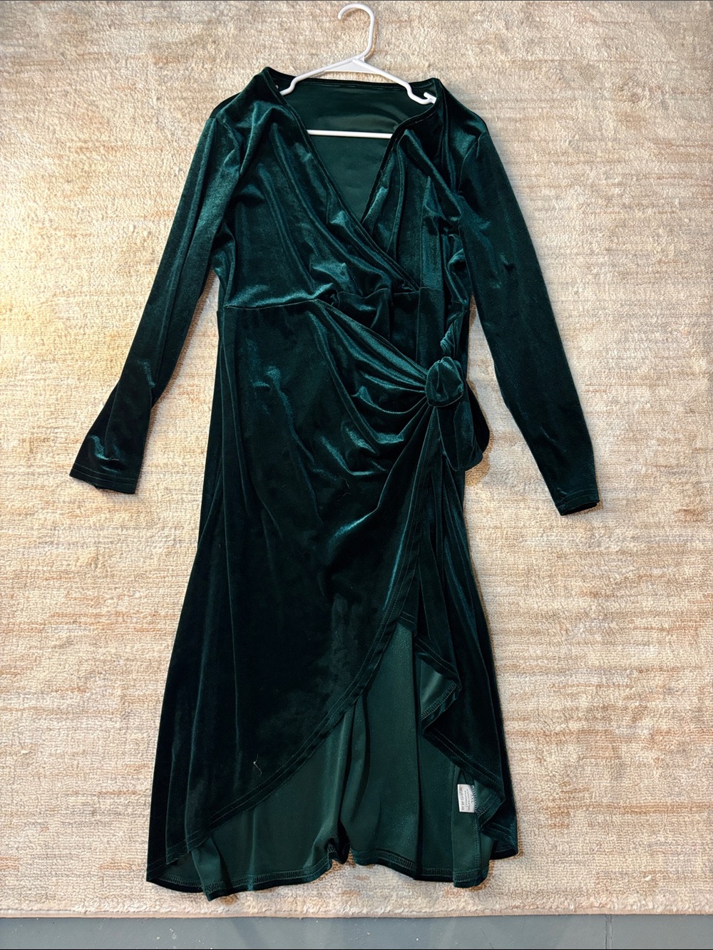 Emerald Green Velvet Wrap Midi Dress with Side Knot